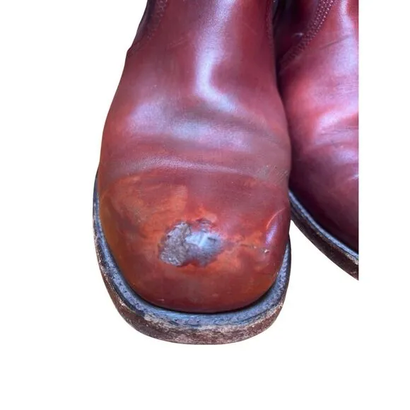 Vintage 80s Frye Campus Boots Women 11.5/ Mens 10 D Red Brown Square Toe Western
