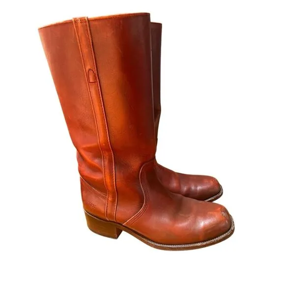 Vintage 80s Frye Campus Boots Women 11.5/ Mens 10 D Red Brown Square Toe Western