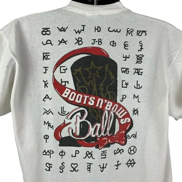 Vintage 90s Texas Boots n Bows Ball T Shirt Mens XL X-Large Cowboy Western White