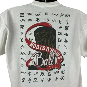 Vintage 90s Texas Boots n Bows Ball T Shirt Mens XL X-Large Cowboy Western White