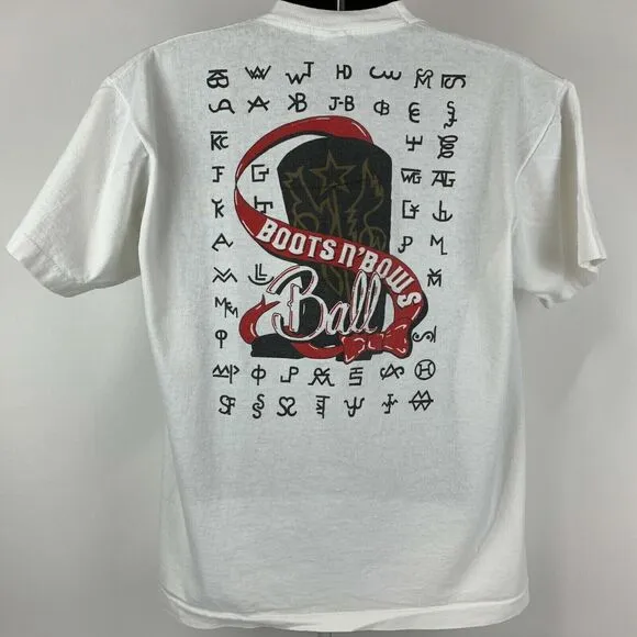 Vintage 90s Texas Boots n Bows Ball T Shirt Mens XL X-Large Cowboy Western White