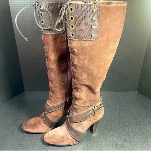 Vintage BNWOB Cole Haan Tall Chocolate Suede lace and zip up SEXY boots 6M $firm