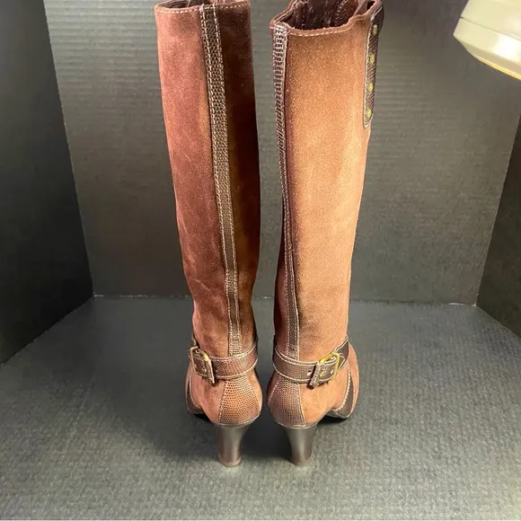Vintage BNWOB Cole Haan Tall Chocolate Suede lace and zip up SEXY boots 6M $firm
