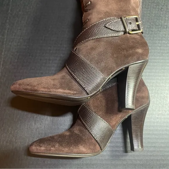 Vintage BNWOB Cole Haan Tall Chocolate Suede lace and zip up SEXY boots 6M $firm