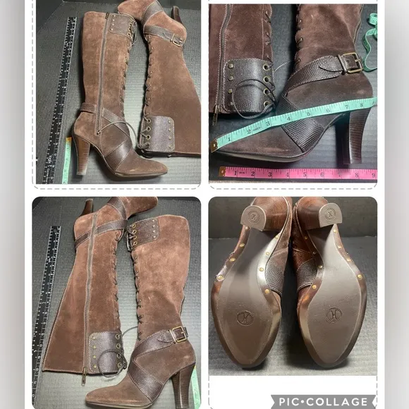 Vintage BNWOB Cole Haan Tall Chocolate Suede lace and zip up SEXY boots 6M $firm