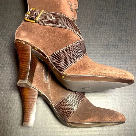 Vintage BNWOB Cole Haan Tall Chocolate Suede lace and zip up SEXY boots 6M $firm