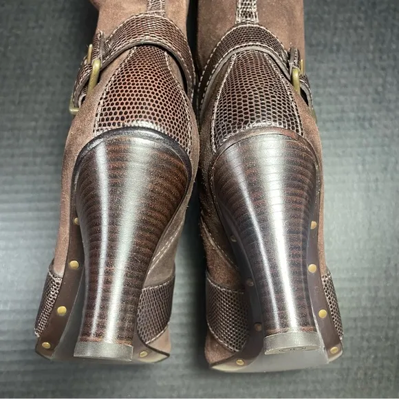 Vintage BNWOB Cole Haan Tall Chocolate Suede lace and zip up SEXY boots 6M $firm
