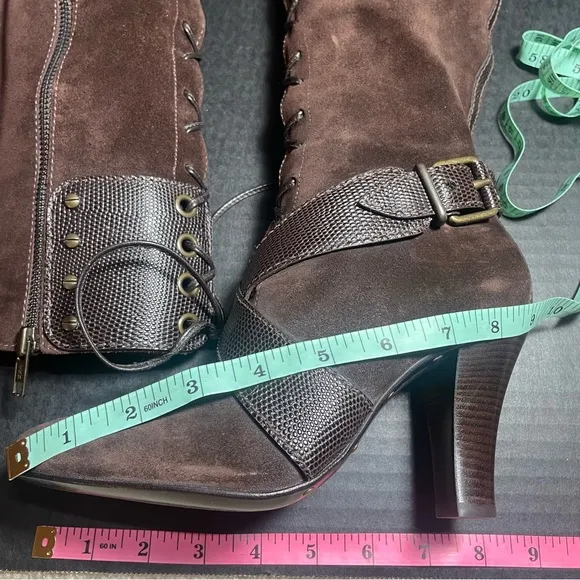 Vintage BNWOB Cole Haan Tall Chocolate Suede lace and zip up SEXY boots 6M $firm