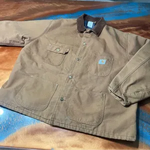 Vintage Carhartt Blanket Lined Chore Jacket Brown Duck Canvas size 54 Made USA