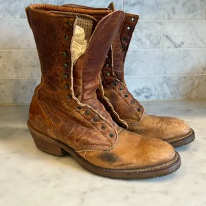 Vintage Double‎ H 9627 Mens Packer Lacer Logger Tall Work Boots Size 8.5 D USA