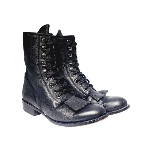 Vintage Durango Black Kiltie Leather Ankle Booties - Size 7