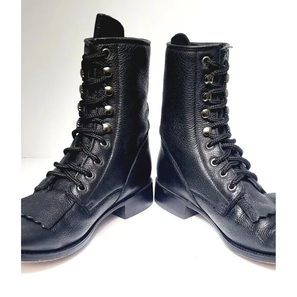 Vintage Durango Black Kiltie Leather Ankle Booties - Size 7