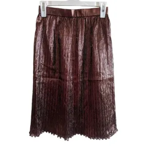 Vintage Evan Picone Metallic Pleated Crinkle Midi Skirt Brown Size 4