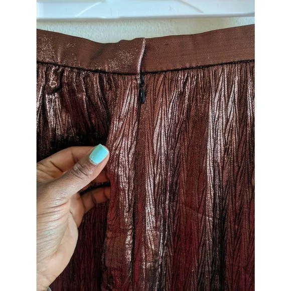 Vintage Evan Picone Metallic Pleated Crinkle Midi Skirt Brown Size 4
