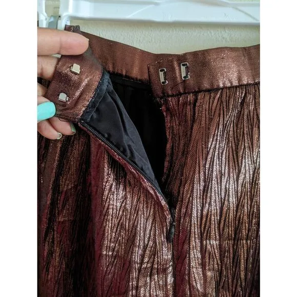 Vintage Evan Picone Metallic Pleated Crinkle Midi Skirt Brown Size 4