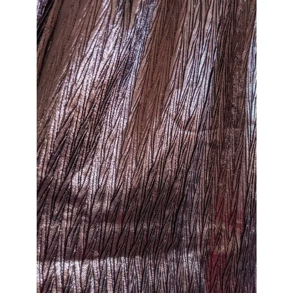 Vintage Evan Picone Metallic Pleated Crinkle Midi Skirt Brown Size 4