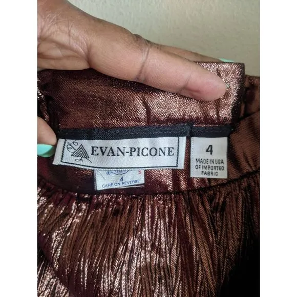 Vintage Evan Picone Metallic Pleated Crinkle Midi Skirt Brown Size 4