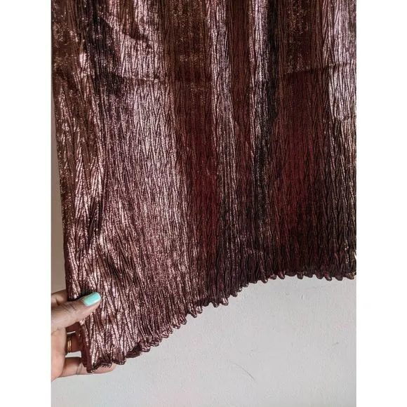 Vintage Evan Picone Metallic Pleated Crinkle Midi Skirt Brown Size 4