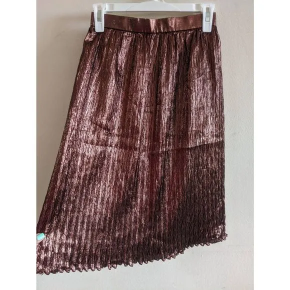 Vintage Evan Picone Metallic Pleated Crinkle Midi Skirt Brown Size 4
