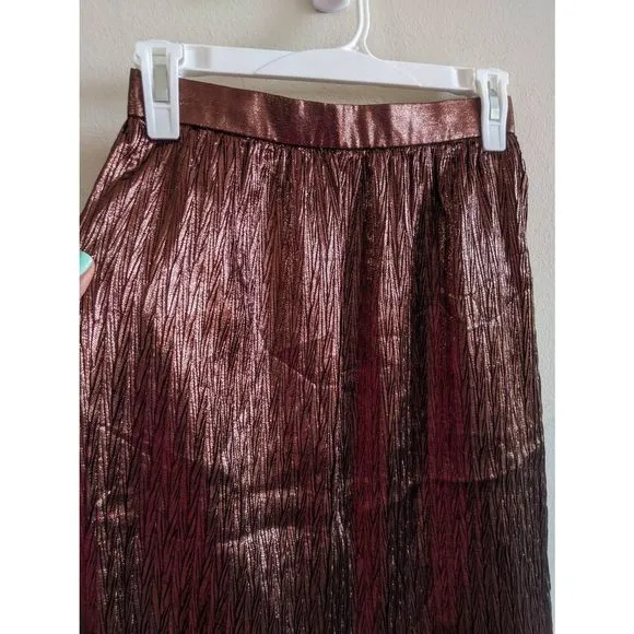 Vintage Evan Picone Metallic Pleated Crinkle Midi Skirt Brown Size 4