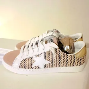 Vintage Havana Tweed Tan and‎ Gold Carla Star Sneakers New