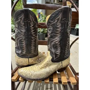 Vintage Justin Mens 13 R Snake Skin Leather Two Tone Cowboy Western Boots USA
