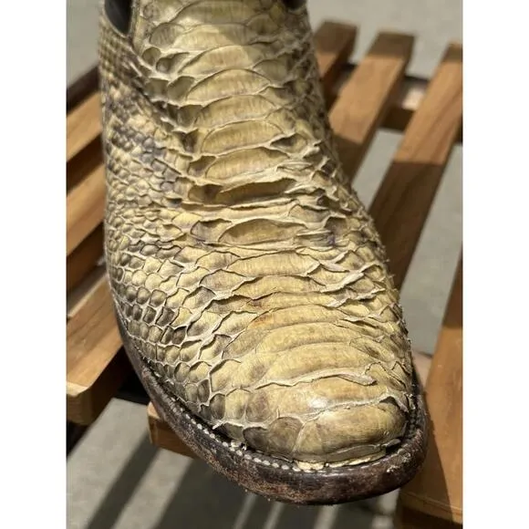 Vintage Justin Mens 13 R Snake Skin Leather Two Tone Cowboy Western Boots USA