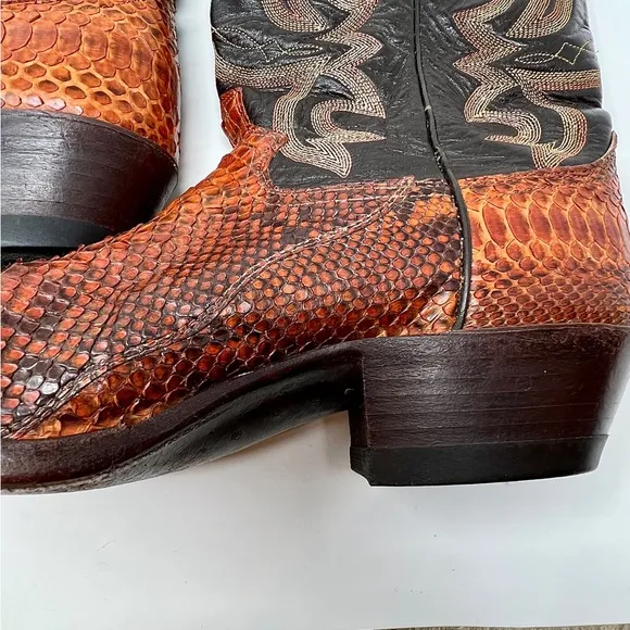 Vintage Justin Python Boots 10B Exotic Snakeskin Brown Black