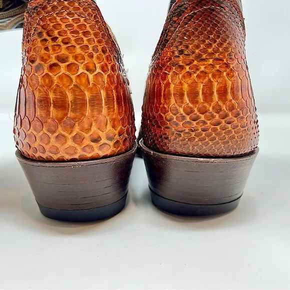 Vintage Justin Python Boots 10B Exotic Snakeskin Brown Black