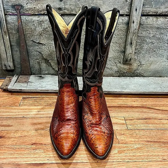 Vintage Justin Python Boots 10B Exotic Snakeskin Brown Black
