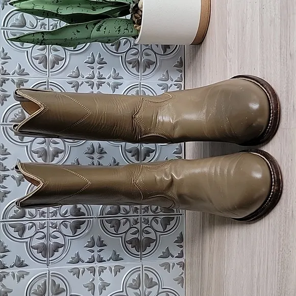 Vintage Justins Roper Cowgirl Western Made in USA Leather Boots Beige Size 5.5B