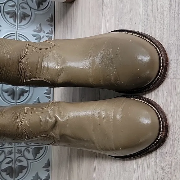Vintage Justins Roper Cowgirl Western Made in USA Leather Boots Beige Size 5.5B