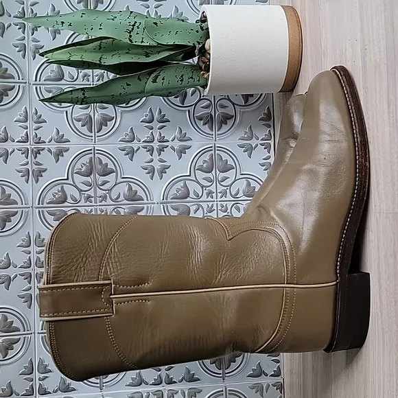 Vintage Justins Roper Cowgirl Western Made in USA Leather Boots Beige Size 5.5B