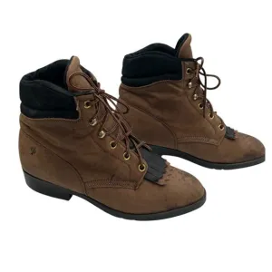 Vintage Laredo Womens Size 7M Granny Work Boots Brown Suede Leather Lace Up