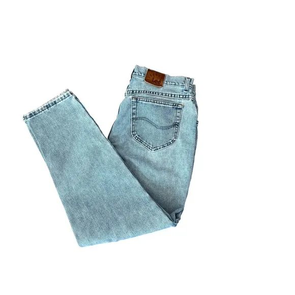 VINTAGE LEE JEANS SIZE 16 SIZE 12 PETITE LIGHT WASH DENIM HIGH WAISTED TAPER LEG
