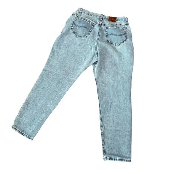 VINTAGE LEE JEANS SIZE 16 SIZE 12 PETITE LIGHT WASH DENIM HIGH WAISTED TAPER LEG