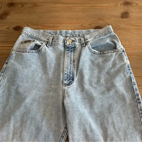 VINTAGE LEE JEANS SIZE 16 SIZE 12 PETITE LIGHT WASH DENIM HIGH WAISTED TAPER LEG