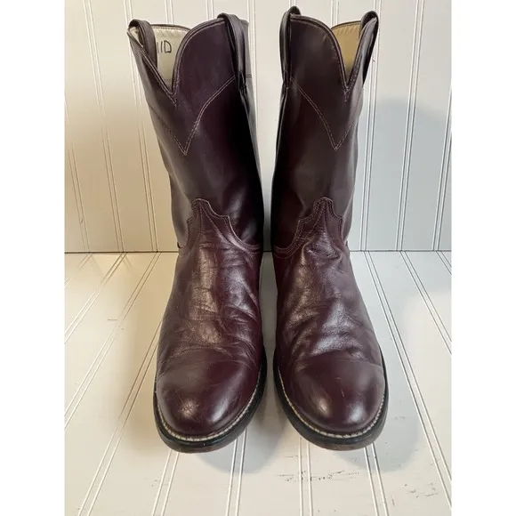 vintage mens deep burgundy Laredo cowboy western work boots roper usa 11 D