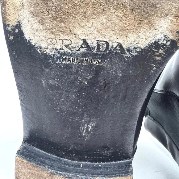 Vintage Prada Mens Chelsea Ankle Boot Sz 6 IT / 7 US Black Leather Made in Italy