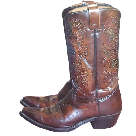 Vintage Rodeo Cowboy Boots Patent Leather Rainbow Peacock Men's