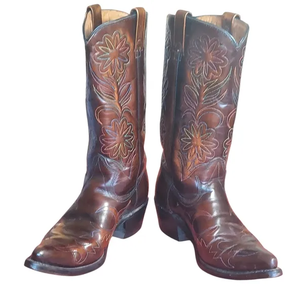 Vintage Rodeo Cowboy Boots Patent Leather Rainbow Peacock Men's
