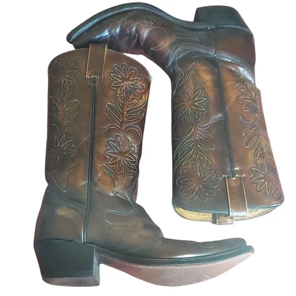 Vintage Rodeo Cowboy Boots Patent Leather Rainbow Peacock Men's