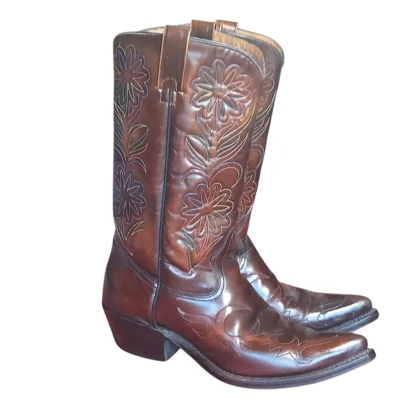 Vintage Rodeo Cowboy Boots Patent Leather Rainbow Peacock Men's