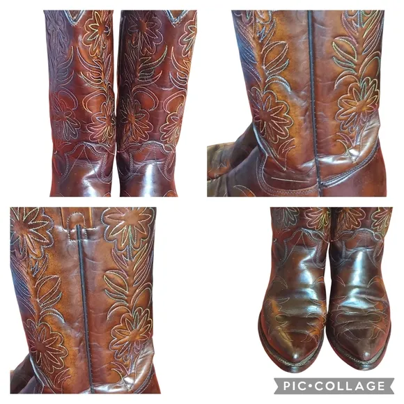 Vintage Rodeo Cowboy Boots Patent Leather Rainbow Peacock Men's