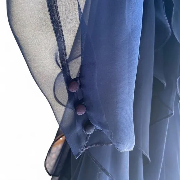 Vintage Saks Fifth Avenue Navy Chiffon Ruffle Dress Size 10