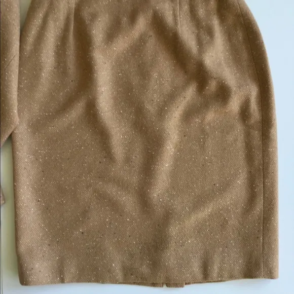 Vintage Tweed Skirt Suit Jacket &amp; Skirt With Belt Tan 8P