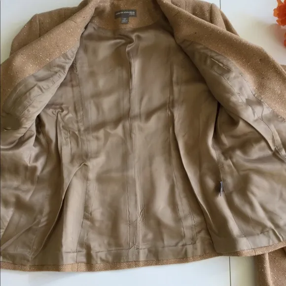 Vintage Tweed Skirt Suit Jacket &amp; Skirt With Belt Tan 8P