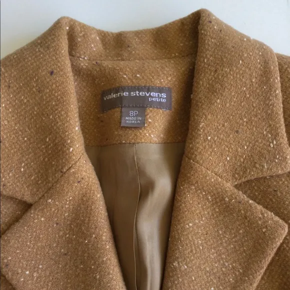 Vintage Tweed Skirt Suit Jacket &amp; Skirt With Belt Tan 8P
