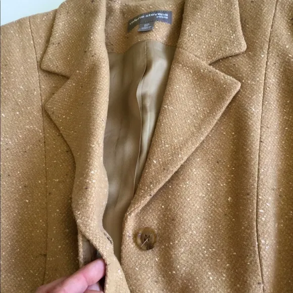 Vintage Tweed Skirt Suit Jacket &amp; Skirt With Belt Tan 8P