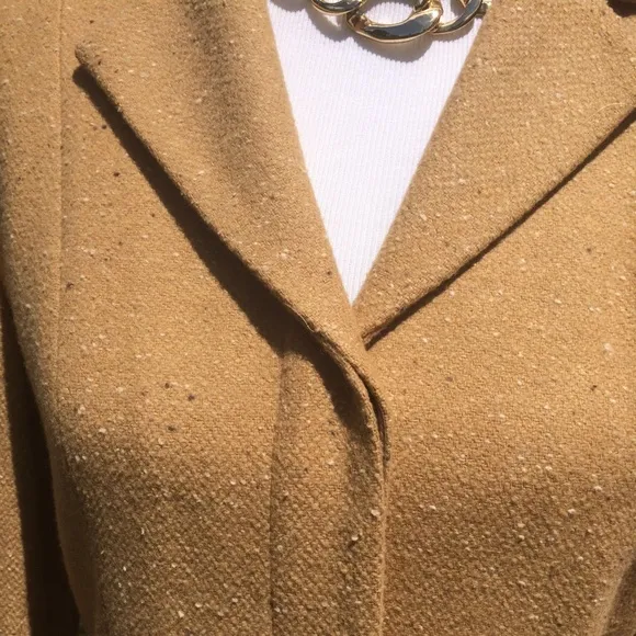 Vintage Tweed Skirt Suit Jacket &amp; Skirt With Belt Tan 8P